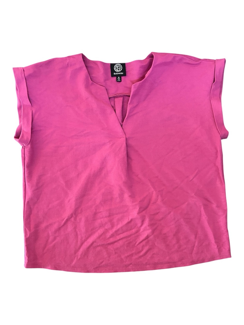 bobeau Pink Split-Neck Cap Sleeve Blouse